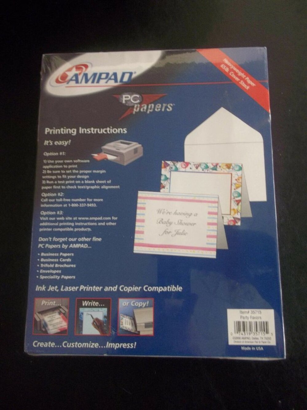 Ampad PC Paper Print Your Invitations/Notes 50 Cards Print, Write Or Copy